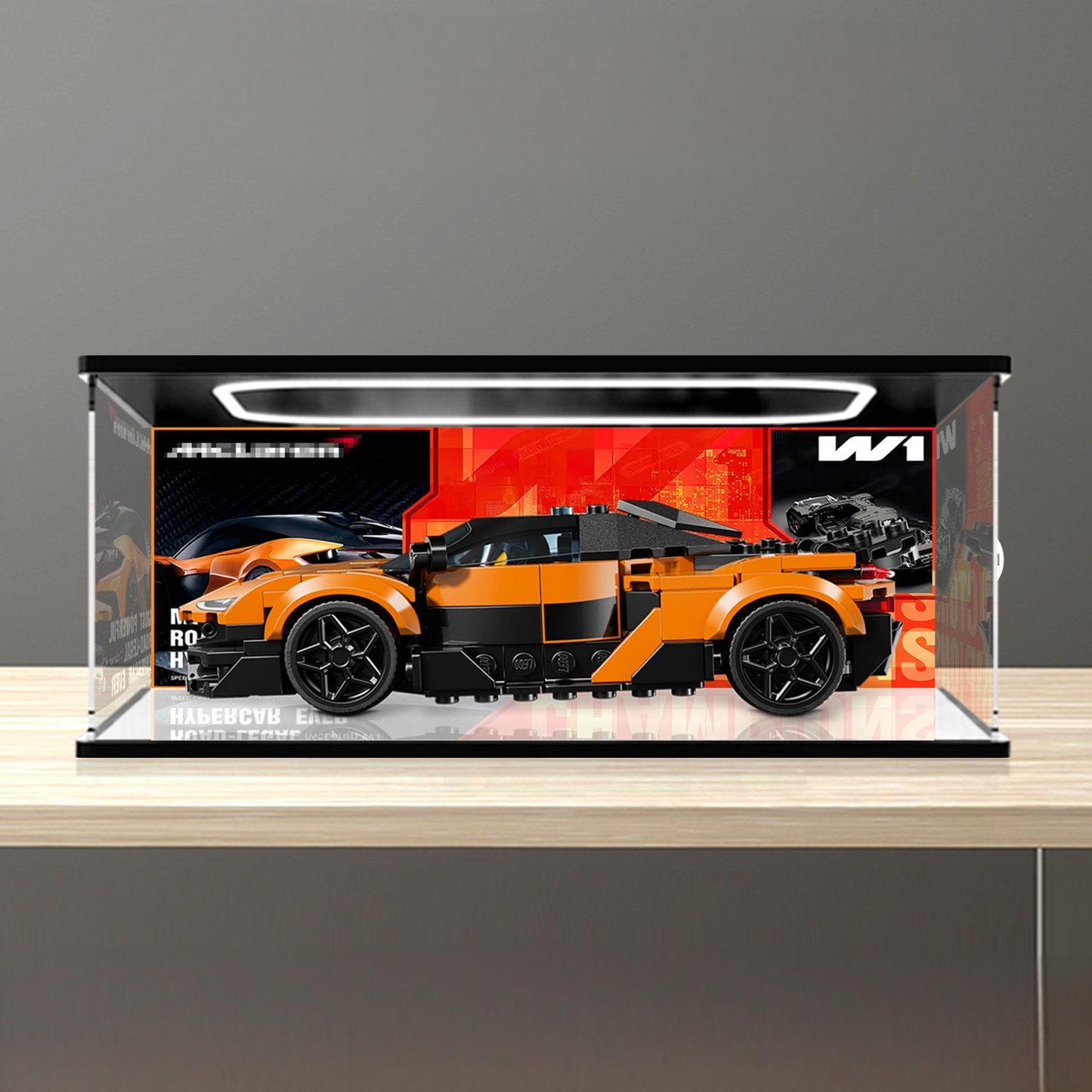 LEGO 77257 Mirror Acrylic Display Case with Ring Light & UV-Printed Background - Dustproof Showcase