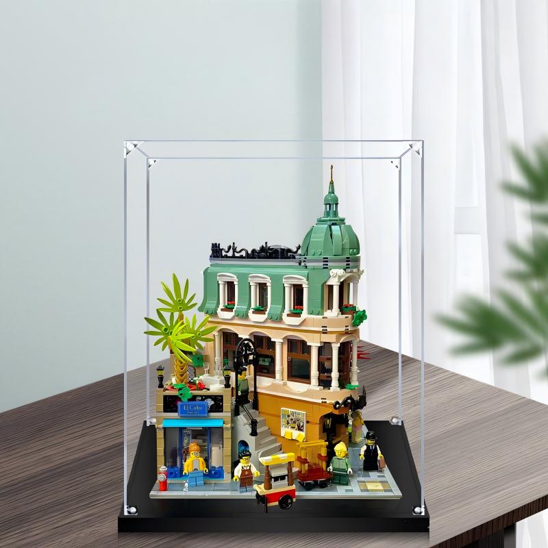 Acrylic Display Case for LEGO 10297 Boutique Hotel, with Themed Printed Background & Dustproof Box
