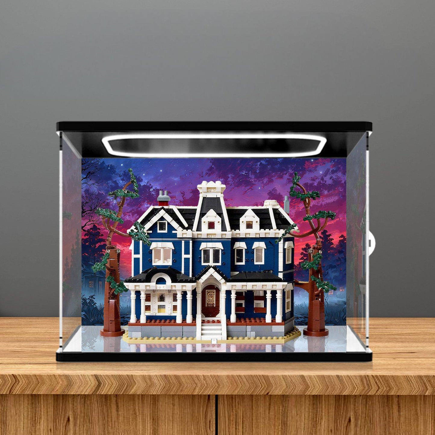 LEGO 11370 Mirror Acrylic Display Case with Ring Light & UV-Printed Background - Dustproof Showcase