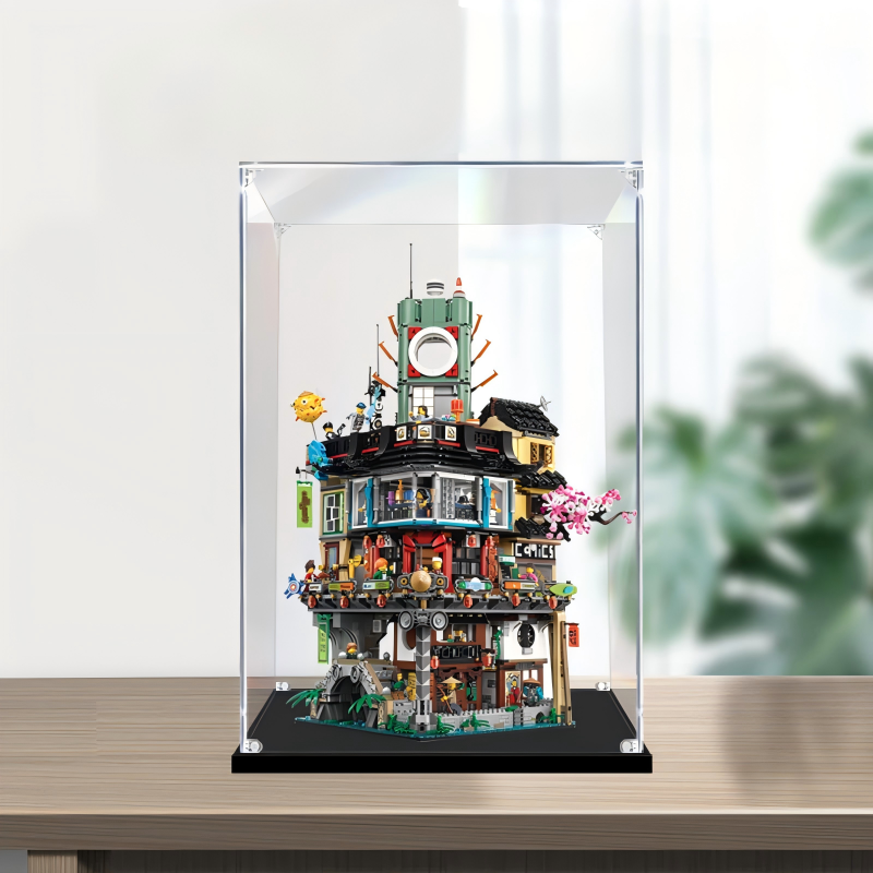 Acrylic Display Case for LEGO 70620 NINJAGO City, with Themed Printed Background & Dustproof Box