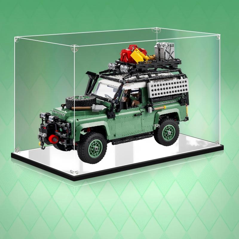 LEGO 10317 Land Rover Classic Defender Mirror Acrylic Display Case with Ring Light & UV-Printed Background - Dustproof Showcase