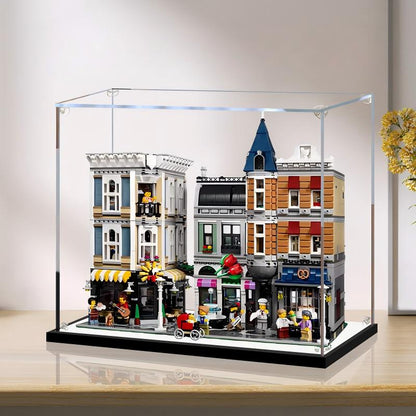 LEGO 10255 Assembly Square Mirror Acrylic Display Case with Ring Light & UV-Printed Background - Dustproof Showcase