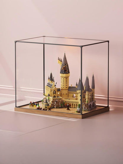 Alloy transparent acrylic display case, 2cm high wood-grain base and black aluminum alloy frame (custom sizes supported)