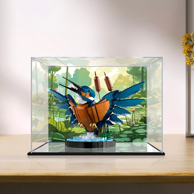 Acrylic Display Case for LEGO 10331 Kingfisher Bird, with Themed Printed Background & Dustproof Box