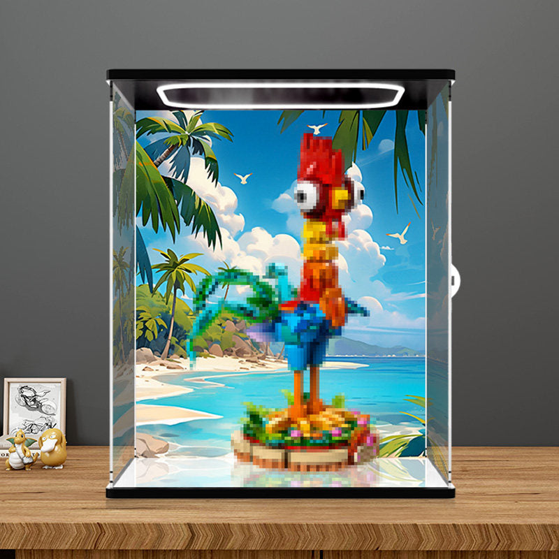LEGO 43272 Heihei Spiegel-Acryl-Vitrine mit Ringlicht & UV-bedrucktem Hintergrund - Staubdichte Präsentationsvitrine