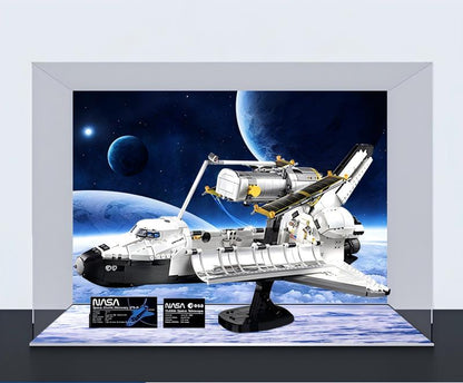 Acrylic Display Case for LEGO 10283 NASA Space Shuttle Discovery, with Themed Printed Background & Dustproof Protection