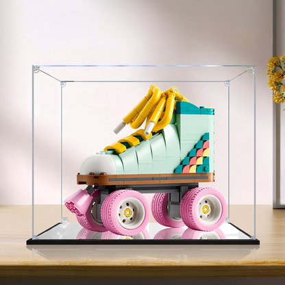 Acrylic Display Case for LEGO 31148 Retro Roller Skate, with Themed Printed Background & Dustproof Box