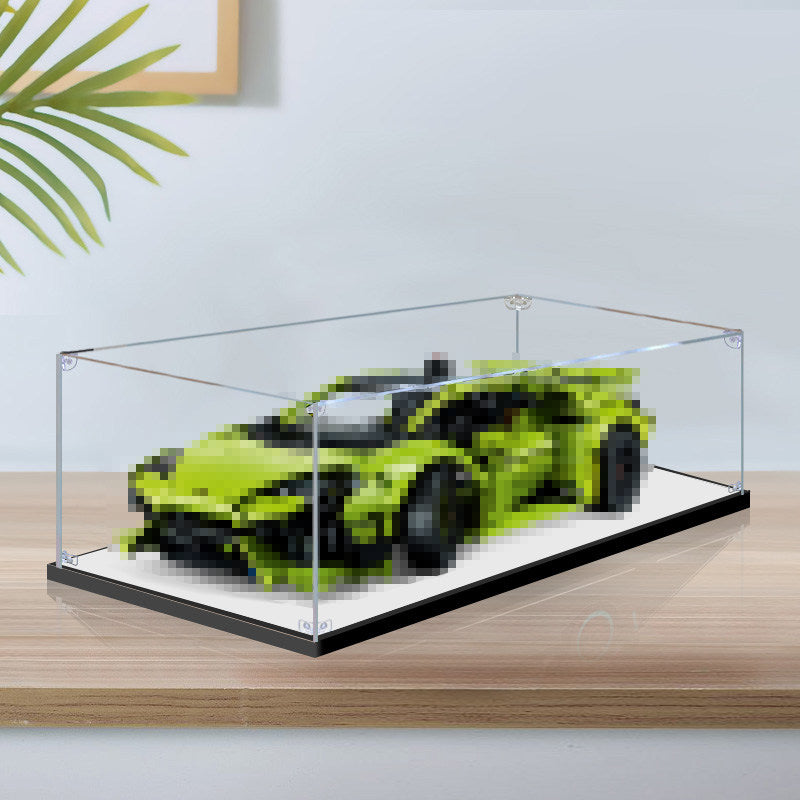 LEGO 42161 Lamborghini Huracan Mirror Acrylic Display Case with Ring Light & UV-Printed Background - Dustproof Showcase