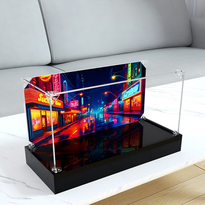 Acrylic Display Case for LEGO 42036 Street Motorcycle, with Themed Printed Background & Dustproof Box
