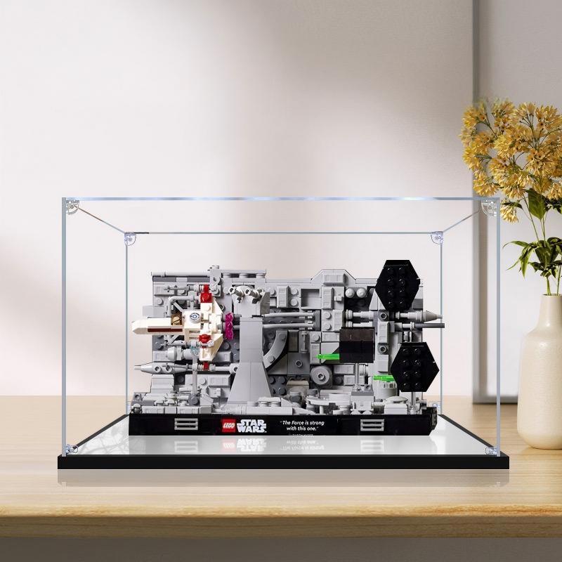 LEGO 75329 Death Star Trench Run Diorama Caixa de Exibição de Acrílico Espelhado com Luz de Anel e Fundo Impresso em UV - Vitrine à Prova de Poeira