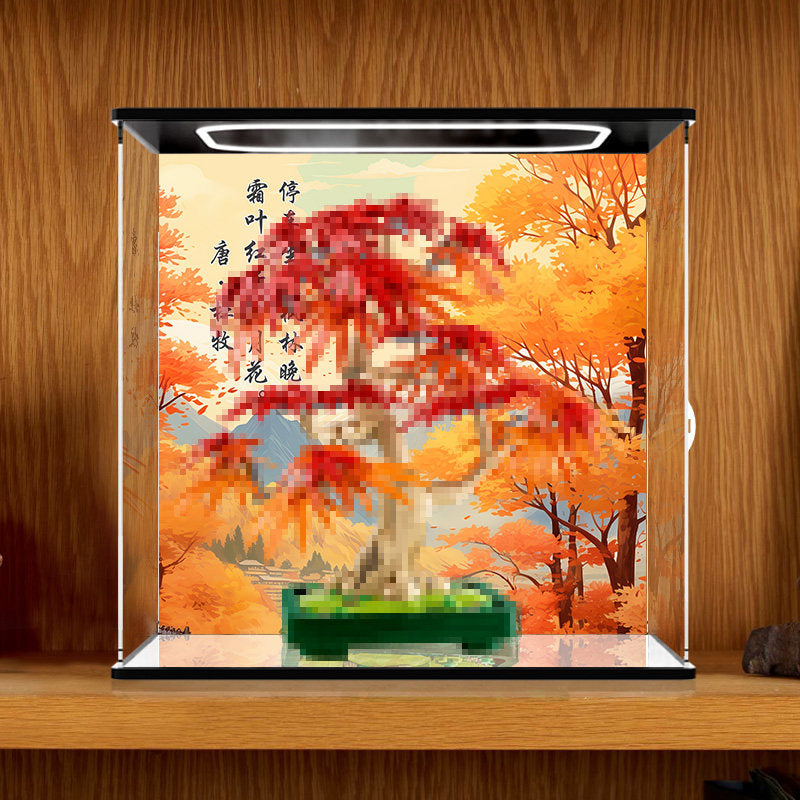 LEGO 10348 Mirror Acrylic Display Case with Ring Light & UV-Printed Background - Dustproof Showcase