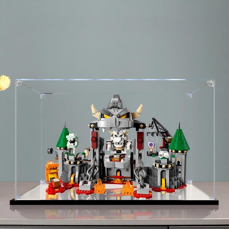 LEGO 71423 Dry Bowser Castle Battle Mirror Acrylic Display Case with Ring Light & UV-Printed Background - Dustproof Showcase