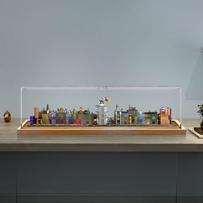 LEGO 76444 Diagon Alley Wizarding Shops Spiegel Acryl Display Case met Ringlicht & UV-Geprinte Achtergrond - Stofdichte Vitrine