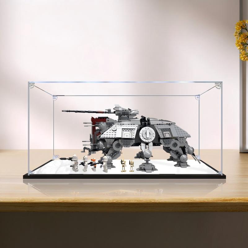 LEGO 75337 AT-TE Walker Vetrina Acrilica con Specchio con Anello Luminoso e Sfondo Stampato UV - Vetrina Antipolvere