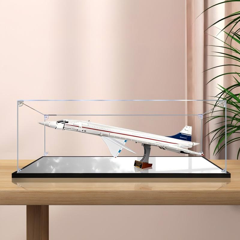 LEGO 10318 Concorde Mirror Acrylic Display Case with Ring Light & UV-Printed Background - Dustproof Showcase