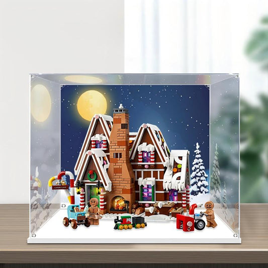 Acrylic Display Case for LEGO 10267 Gingerbread House, with Themed Printed Background & Dustproof Box