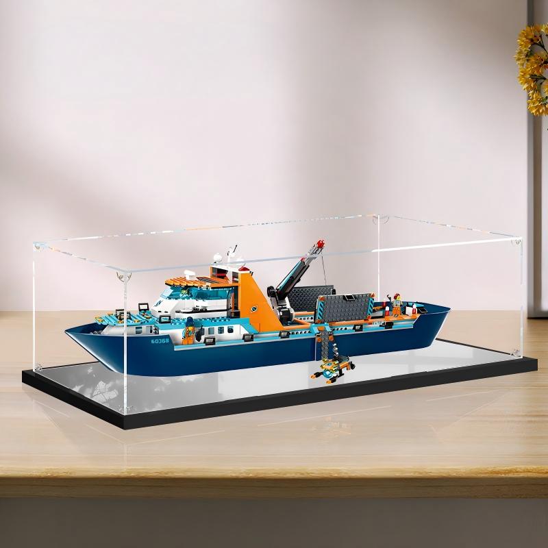 LEGO 60368 Arctic Explorer Ship Mirror Acrylic Display Case with Ring Light & UV-Printed Background - Dustproof Showcase