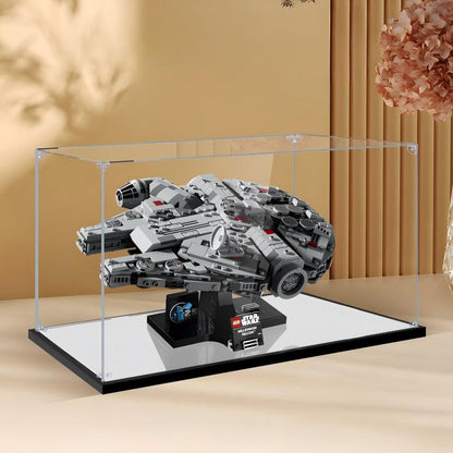 LEGO 75375 Millennium Falcon Custodia Espositiva in Acrilico Specchiato con Anello Luminoso e Sfondo Stampato UV - Vetrina Antipolvere