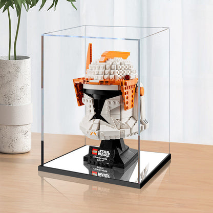 LEGO 75350 Clone Commander Cody Helm Spiegel-Acryl-Ausstellungsvitrine mit Ringlicht & UV-bedrucktem Hintergrund - Staubdichte Vitrine