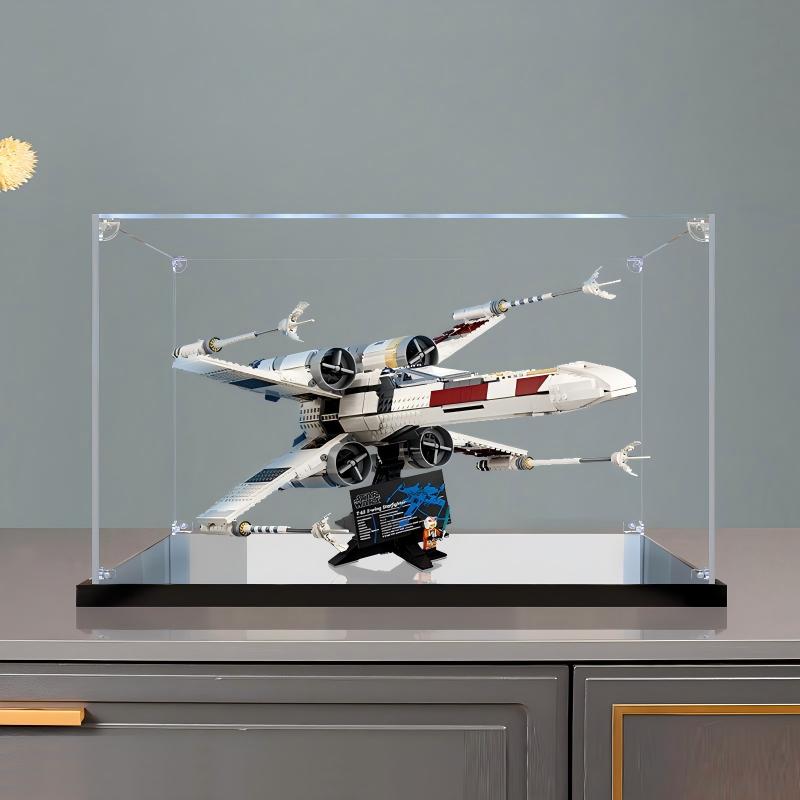 LEGO 75355 X翼星际战斗机亚克力展示盒，带环形灯和UV印刷背景 - 防尘展示柜