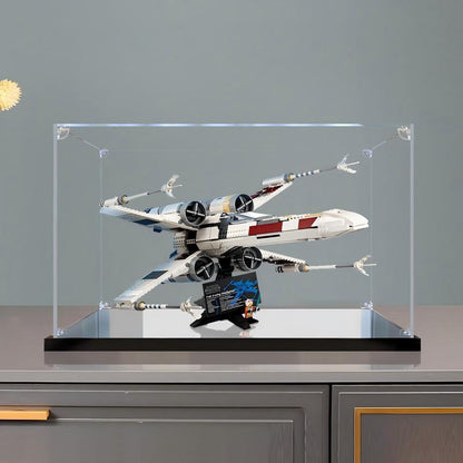 LEGO 75355 X翼星际战斗机亚克力展示盒，带环形灯和UV印刷背景 - 防尘展示柜