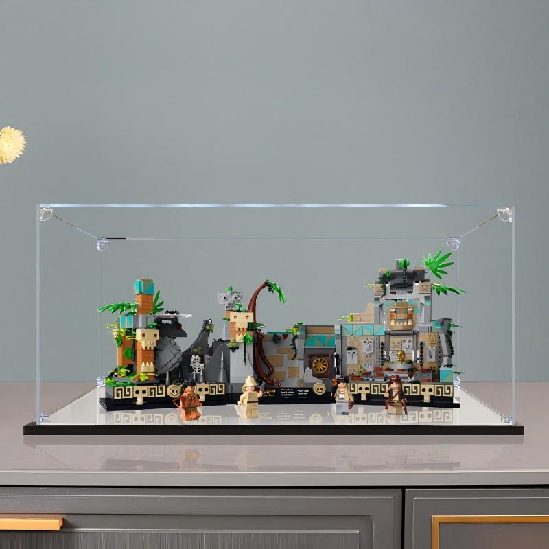LEGO 77015 Temple de l'Idole d'Or Coffret de Présentation en Acrylique Miroir avec Anneau Lumineux et Fond Imprimé UV - Vitrine Anti-Poussière