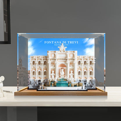 LEGO 21062 Trevi Fountain Mirror Acrylic Display Case with Ring Light & UV-Printed Background - Dustproof Showcase