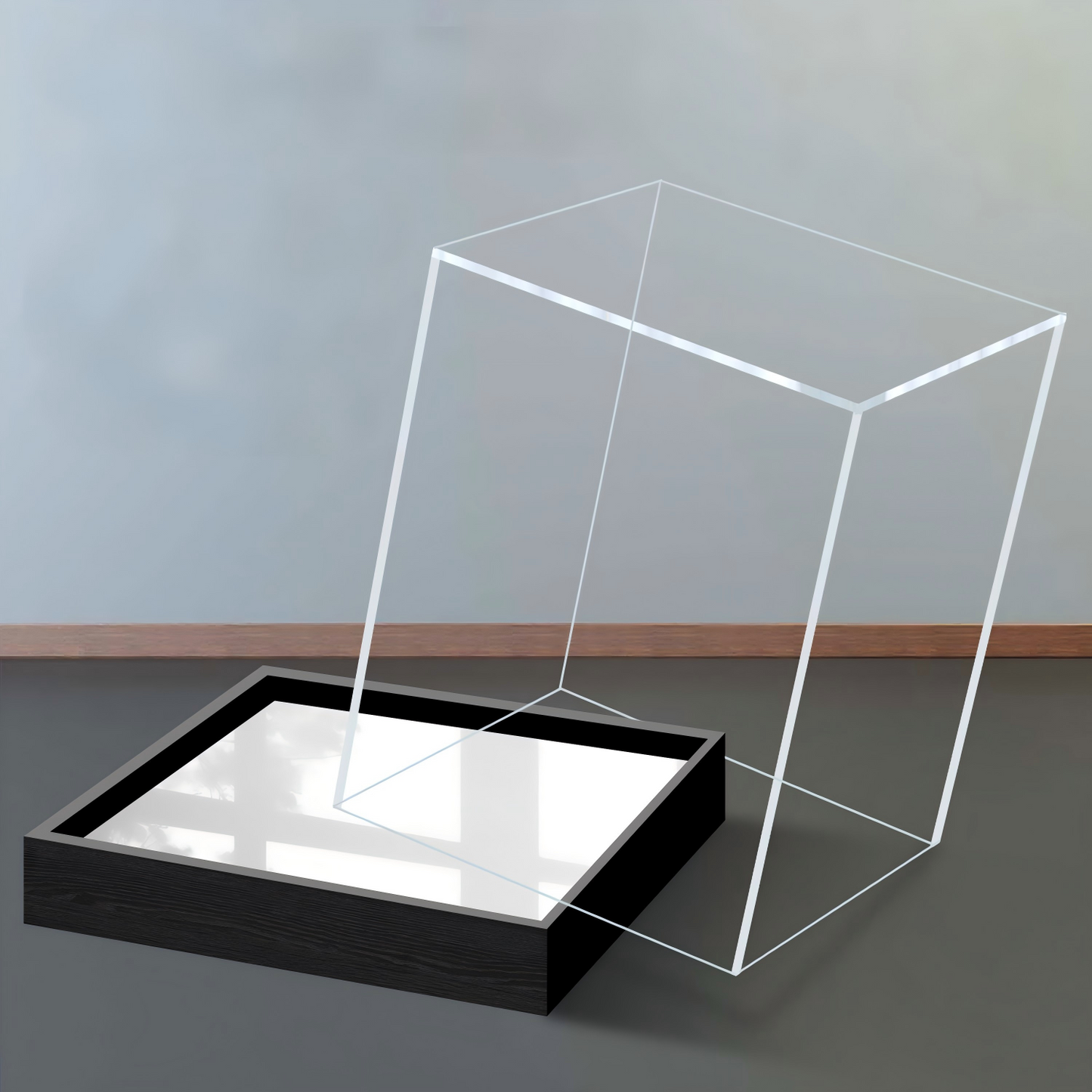 Professional Exhibition Display Case | Seamless Acrylic Cover & Luxury Matte Brushed Black Base