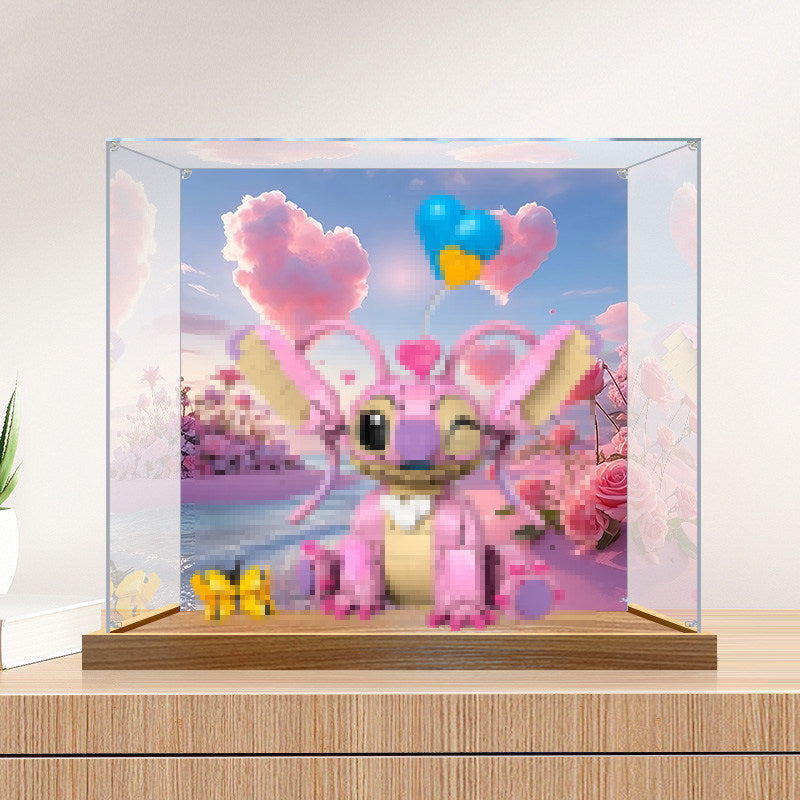 LEGO 43257 Angel Spejl Akryl Display Case med Ringlys & UV-trykt Baggrund - Støvtæt Udstillingsmontre