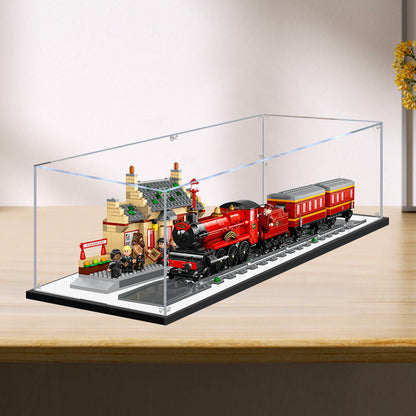 LEGO 76423 Hogwarts Express & Hogsmeade Station Mirror Acrylic Display Case with Ring Light & UV-Printed Background - Dustproof Showcase
