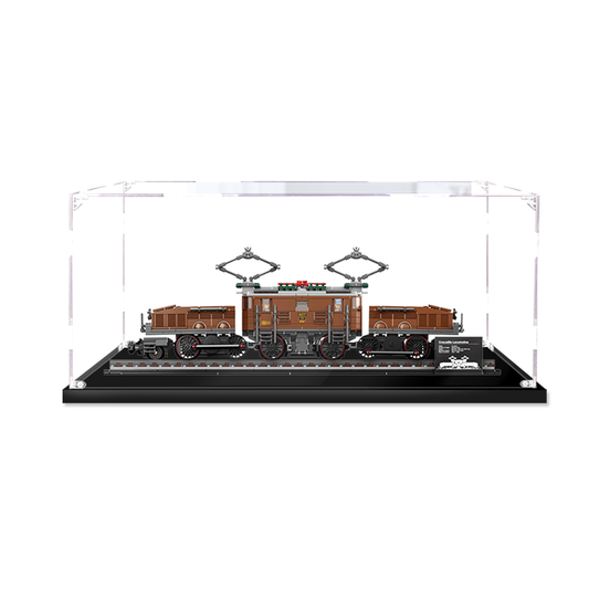 Acrylic Display Case for LEGO 10277 Crocodile Locomotive, with Themed Printed Background & Dustproof Box