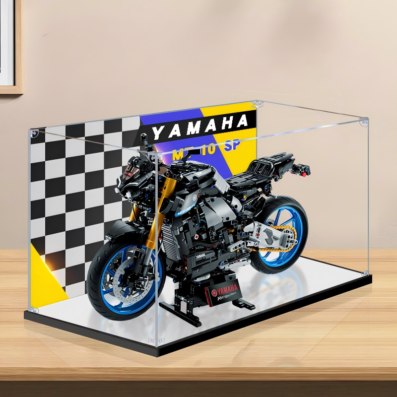 Acrylic Display Case for LEGO 42159 Yamaha MT-10 SP, with Themed Printed Background & Dustproof Box - Scoparius case