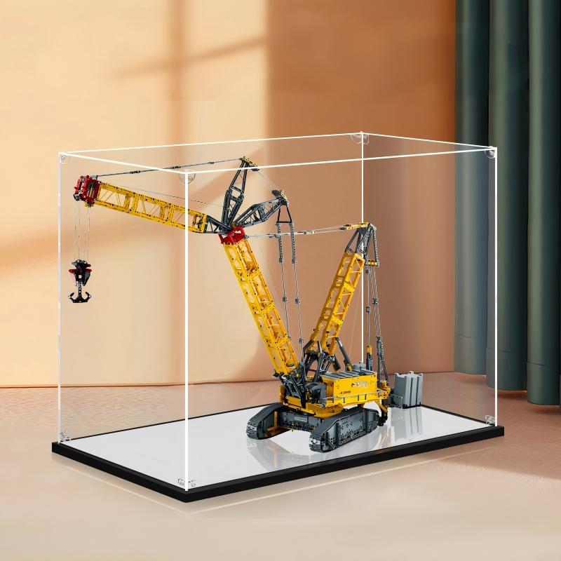 Acrylic Display Case for LEGO 42146 Liebherr Crawler Crane, with Themed UV Printing Background & Dustproof Box