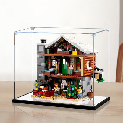 LEGO 10325 Alpine Lodge Mirror Acrylic Display Case with Ring Light & UV-Printed Background - Dustproof Showcase