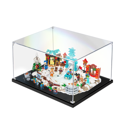 Acrylic Display Case for LEGO 80109 Lunar New Year Ice Festival, with Themed Printed Background & Dustproof Box