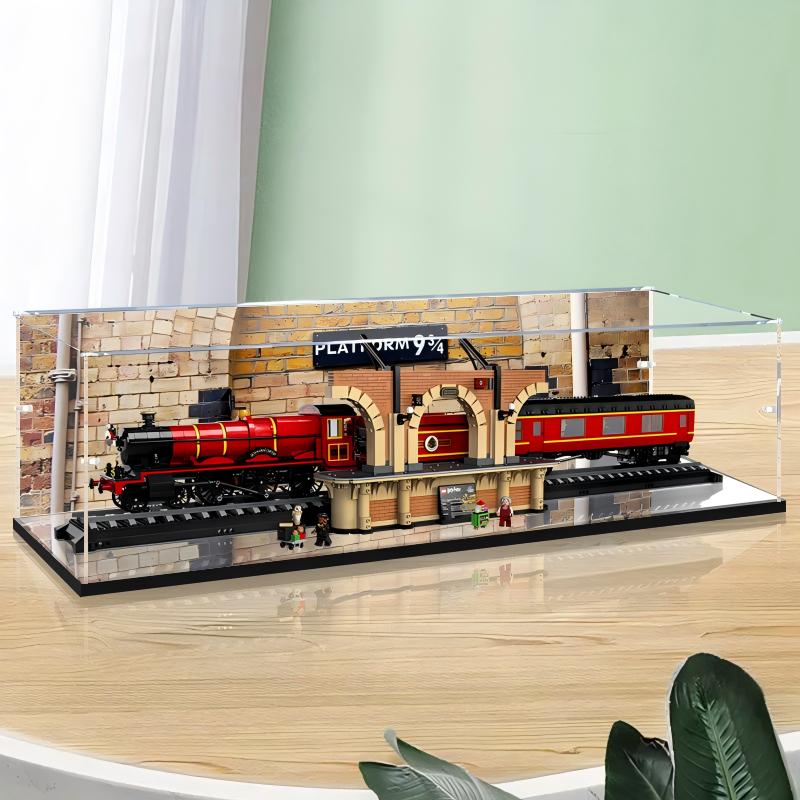 Acrylic Display Case for LEGO 76405 Hogwarts Express - Collectors' Edition, with Themed Printed Background & Dustproof Box