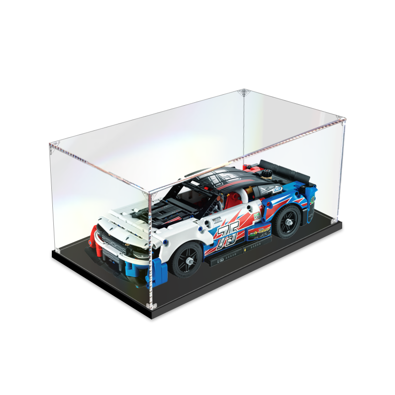 Acrylic Display Case for LEGO 42153 NASCAR Next Gen Chevrolet Camaro ZL1, with Themed Printed Background & Dustproof Box