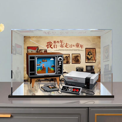 Acrylic Display Case for LEGO 71374 Nintendo Entertainment System, with Themed Printed Background & Dustproof Box