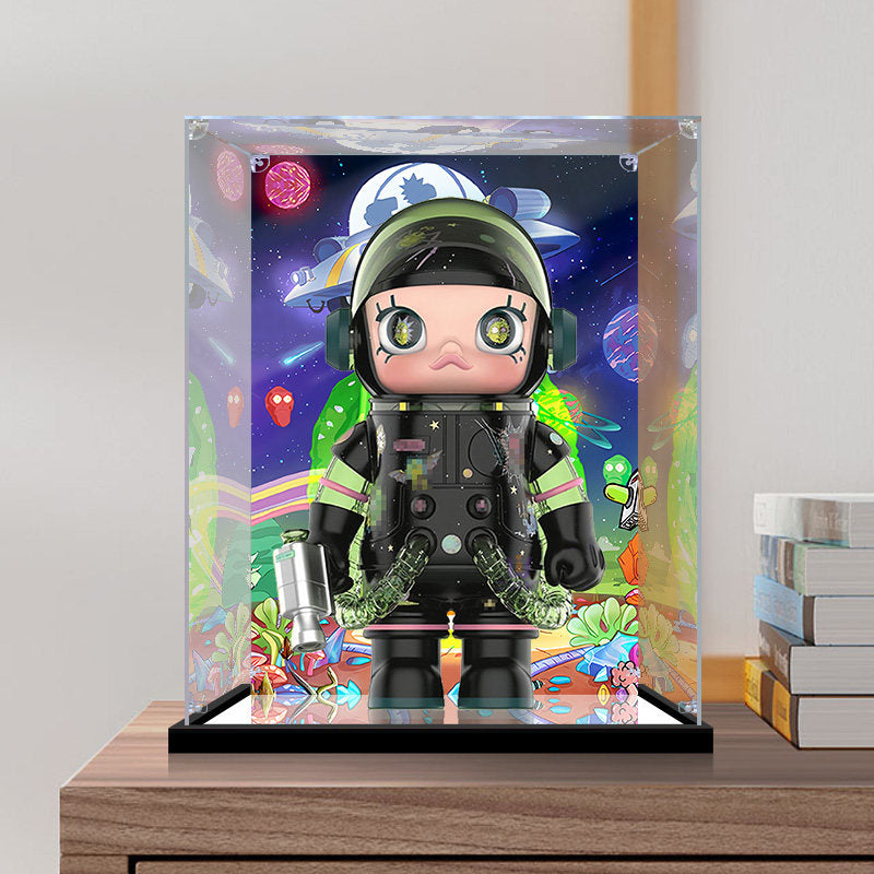 Suitable for Pop Mart Space Molly Display Case – Showcase with UV-Printed Background & Mirror Base