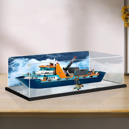 Acrylic Display Case for LEGO 60368 Arctic Explorer Ship, with Themed Printed Background & Dustproof Box