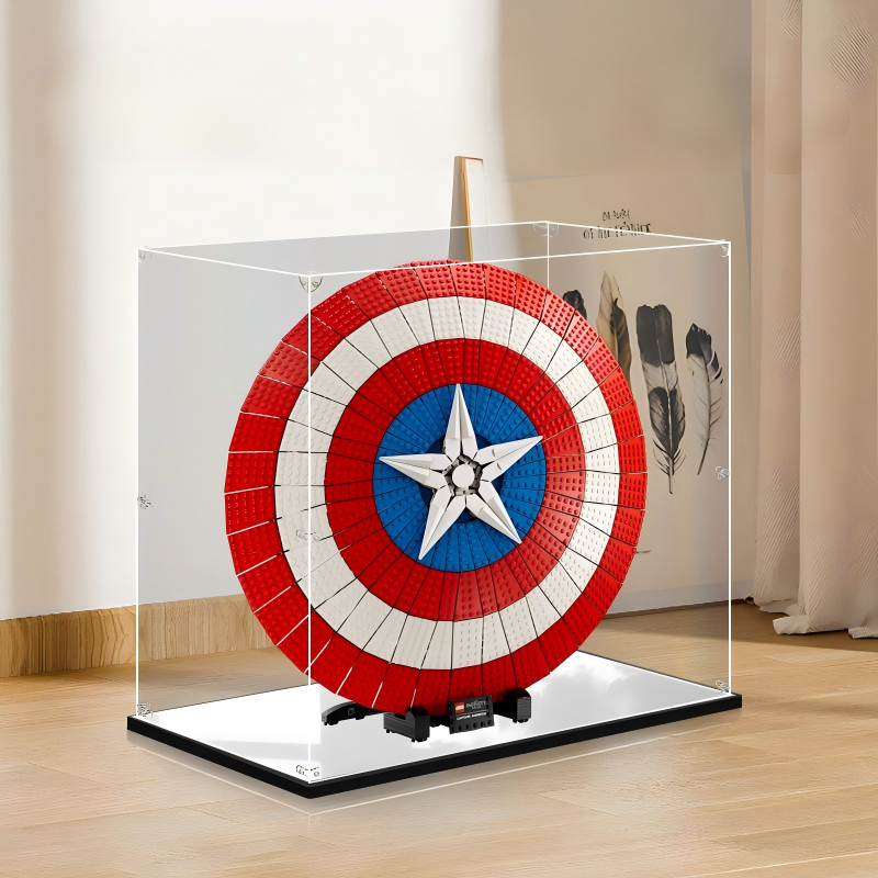 Acrylic Display Case for LEGO 76262 Captain America's Shield, with Themed Printed Background & Dustproof Box
