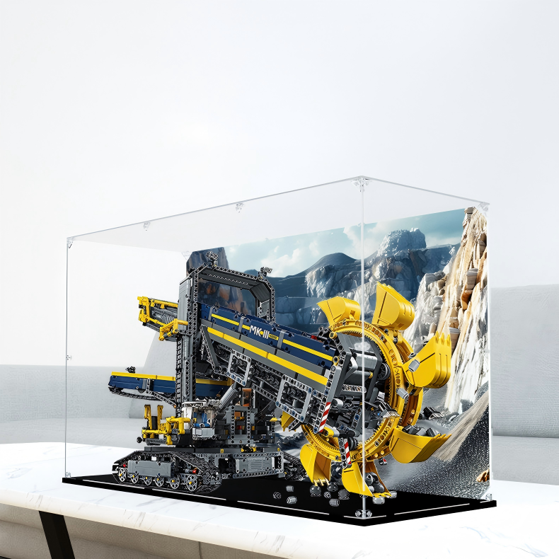Acrylic Display Case for LEGO 42055 Bucket Wheel Excavator, with Themed UV Printing Background & Dustproof Box