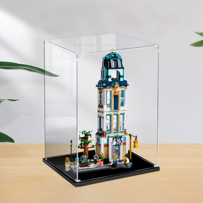 Acrylic Display Case for LEGO 31141 Main Street, with Themed Printed Background & Dustproof Box