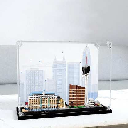 Acrylic Display Case for LEGO 21047 Las Vegas, with Themed Printed Background & Dustproof Box