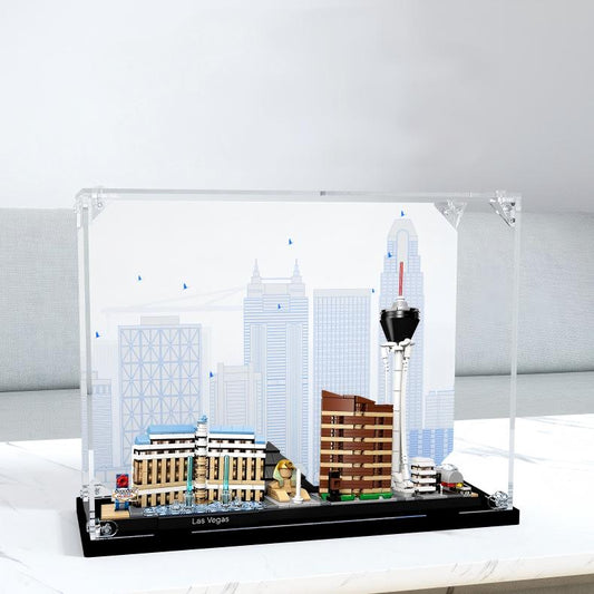 Acrylic Display Case for LEGO 21047 Las Vegas, with Themed Printed Background & Dustproof Box