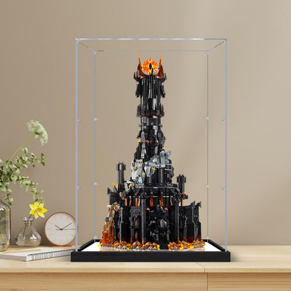 LEGO 10333 O Senhor dos Anéis: Barad-dûr Caixa de Exibição Acrílica com Espelho com Luz de Anel e Fundo Impresso em UV - Vitrine à Prova de Poeira