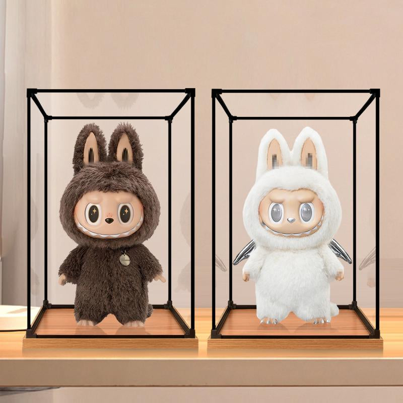 Alloy transparent acrylic display case, 2cm high wood-grain base and black aluminum alloy frame (custom sizes supported)