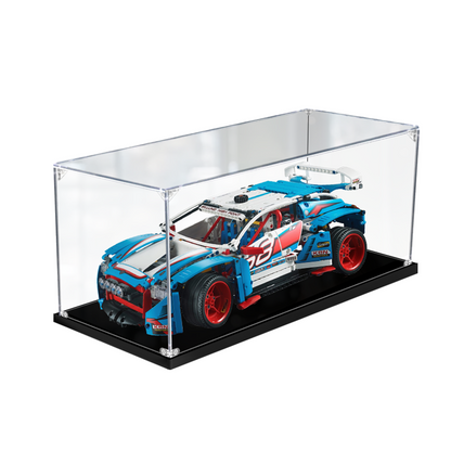 Acrylic Display Case for LEGO 42077 Rally Car, with Themed Printed Background & Dustproof Box