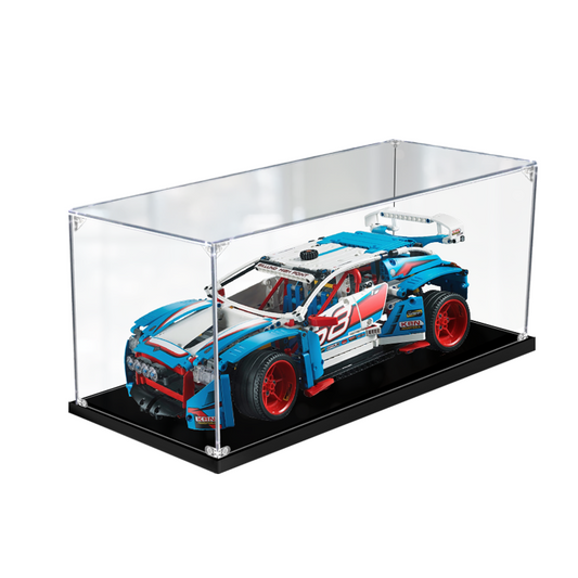 Acrylic Display Case for LEGO 42077 Rally Car, with Themed Printed Background & Dustproof Box