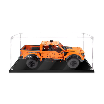 Acrylic Display Case for LEGO 42126 Ford F-150 Raptor, with Themed Printed Background & Dustproof Box